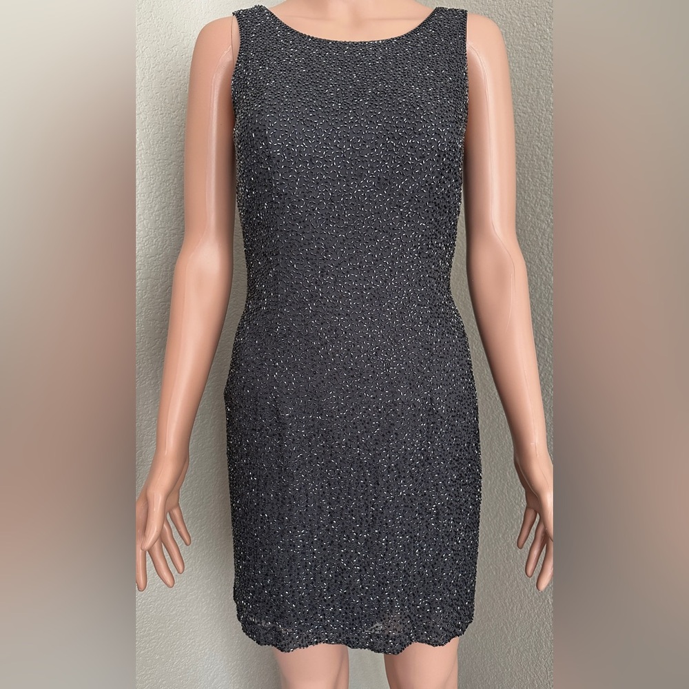 Beaded formal Cocktail Dress size small 6 black charcoal grey